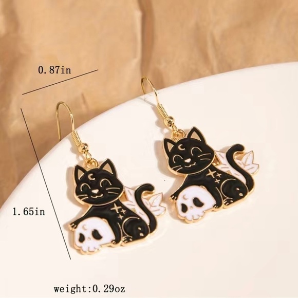 Cute Gothic Black Cat Earrings - Picture 2 of 2